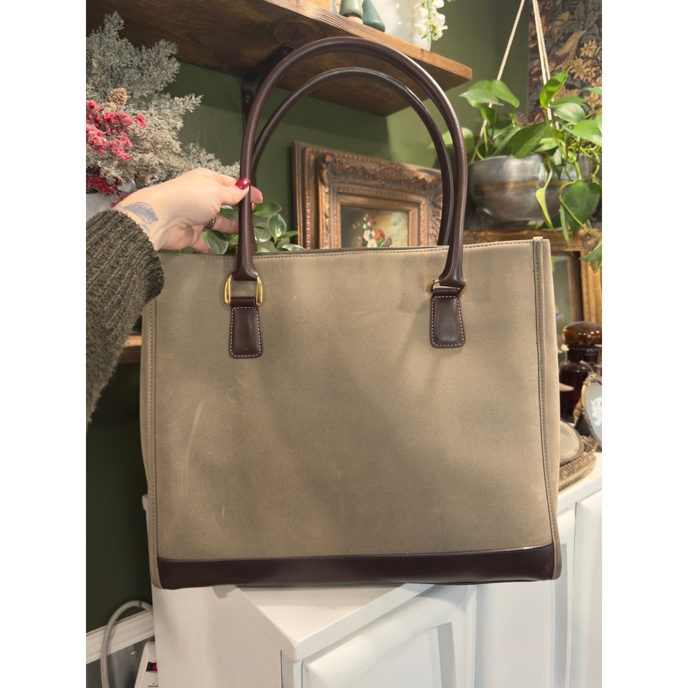 Diane von Furstenberg DVF Tan Canvas Brown Leather Trim Tote Bag Gold Logo Logo‎ - Picture 6 of 9